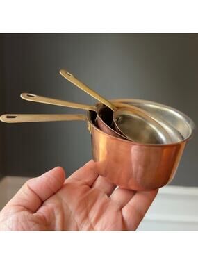 Vintage Copper Measuring Cups Brass Handles B&M Douro Korea Farmhouse Decor